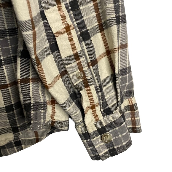 Eddie Bauer Men's Cream Plaid Button-Down Flannel Shirt - Picture 8 of 9